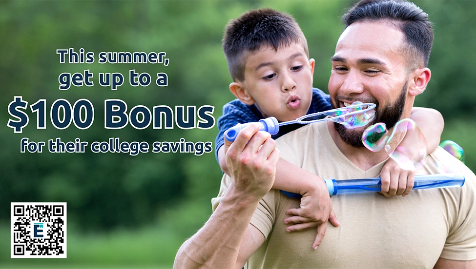 This summer, get up to a $100 Bonus for their college savings. QR Code to http://www.edvest.com/summer24