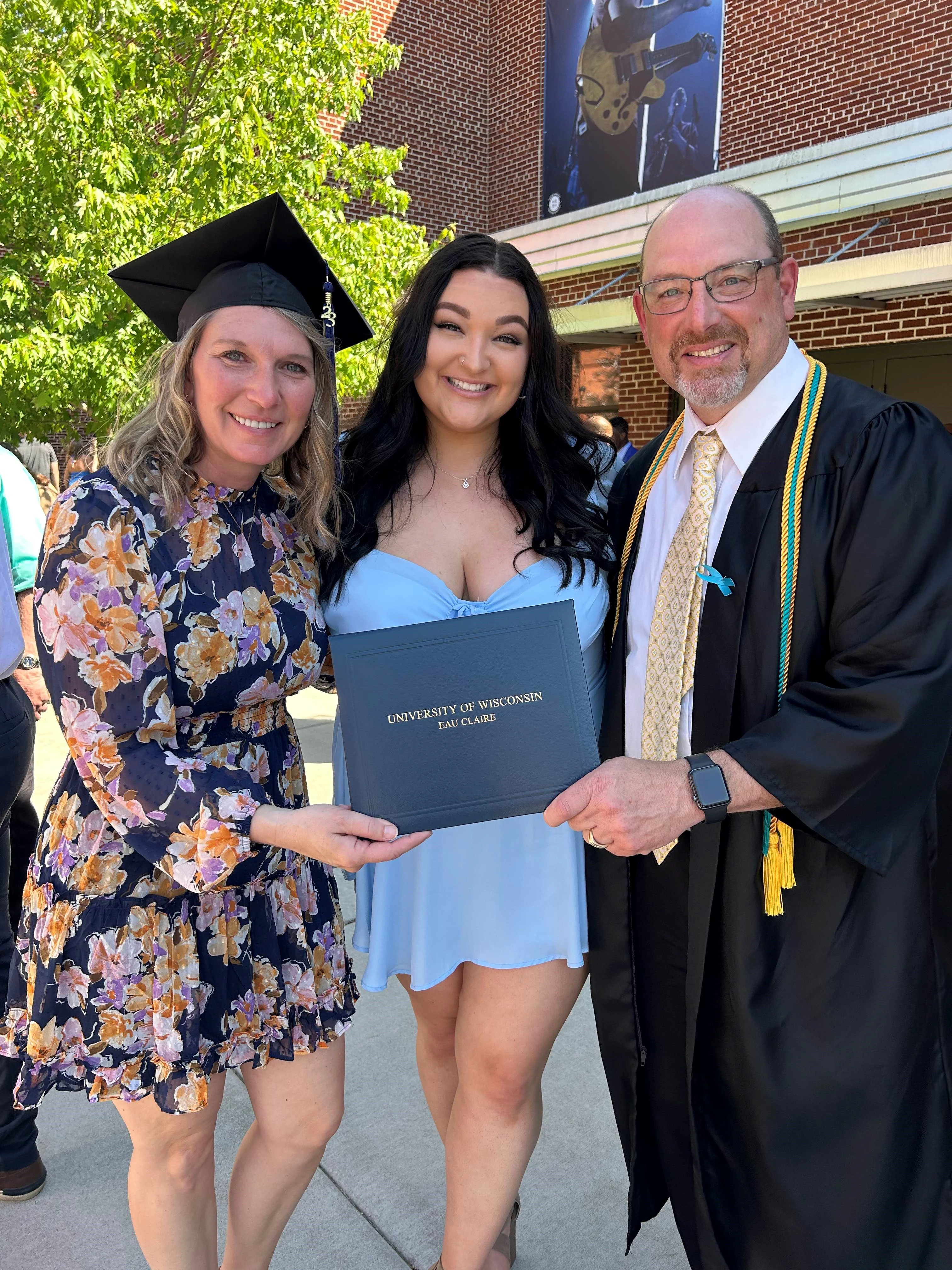 Cienna Haller and her parents at her graduation from University of Wisconsin Eau Claire